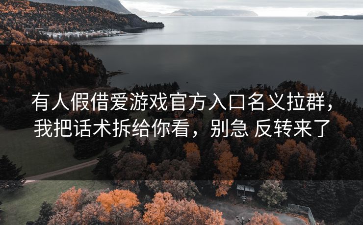 有人假借爱游戏官方入口名义拉群，我把话术拆给你看，别急 反转来了